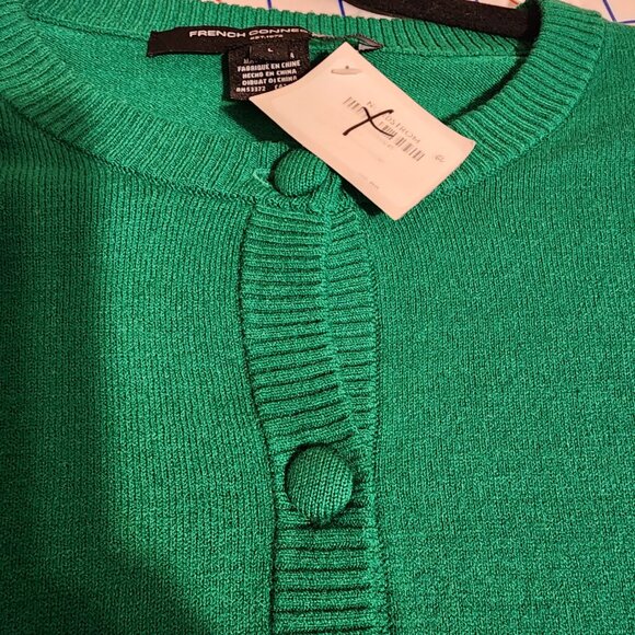 French Connection Crewneck Cardigan Sweater Small hole NWT Green Large - Picture 5 of 11